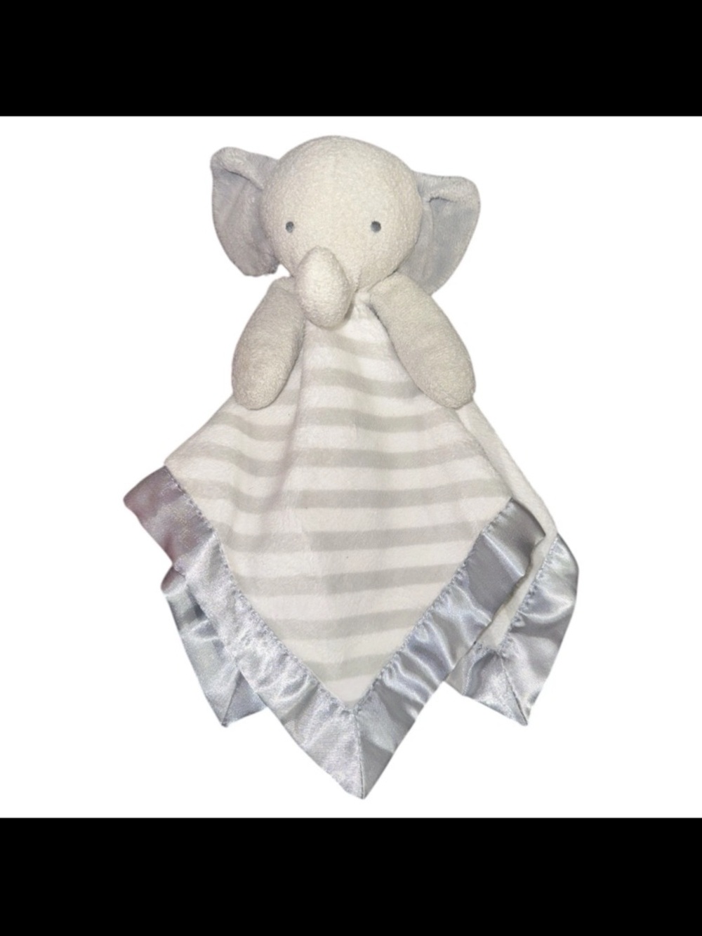 Cloud Island Gray Striped Elephant Lovey Plush 14" Satin Trim and Back